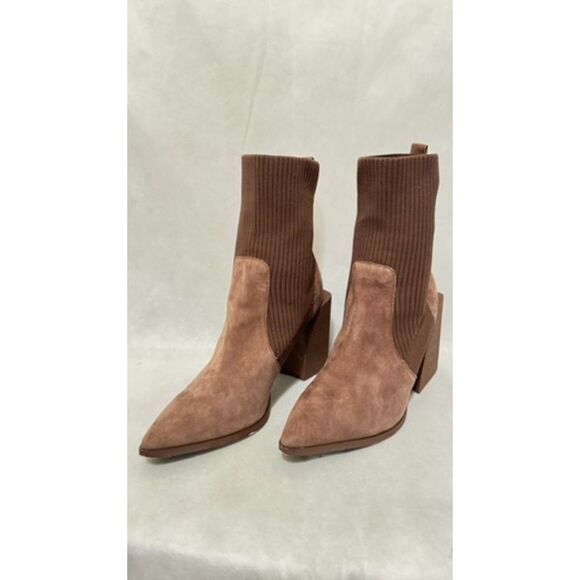 Steve Madden Womens Tackle Block Heel Knit Taupe Suede Western Chic Boot 8M - Picture 1 of 5